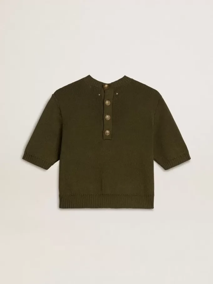 Maglia da donna a maniche corte in cotone verde militare Maglia da donna a maniche corte in cotone verde militare