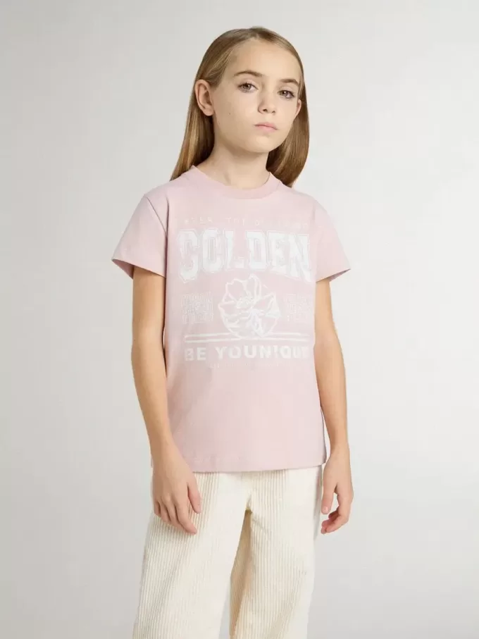 Maglietta rosa da bambina con stampa bianca