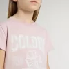 Maglietta rosa da bambina con stampa bianca