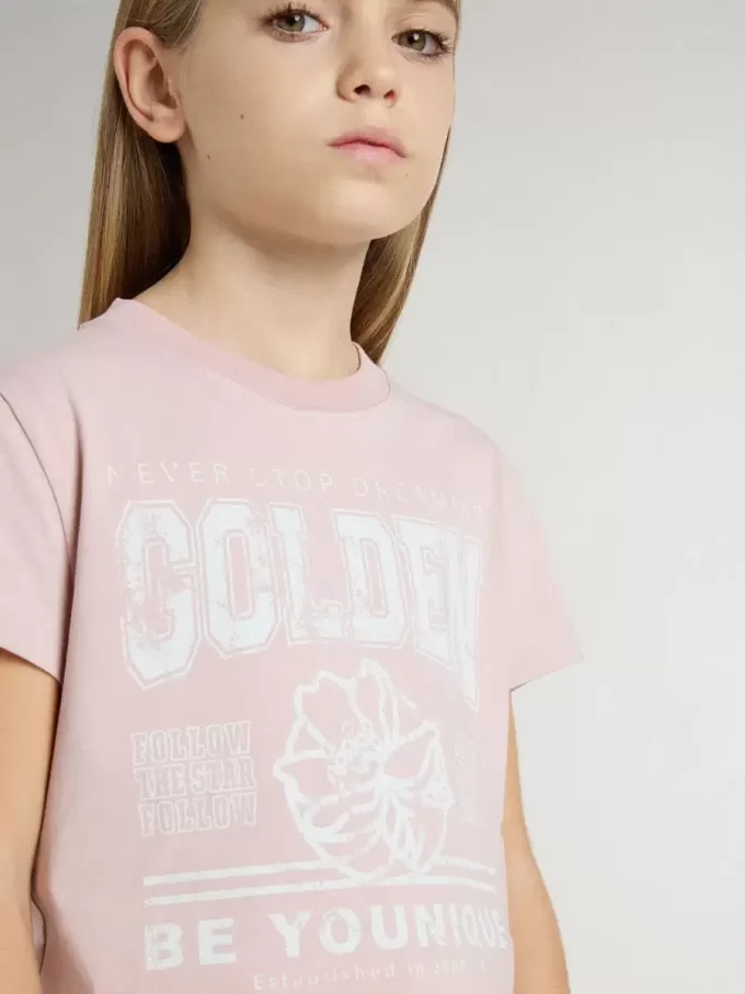 Maglietta rosa da bambina con stampa bianca