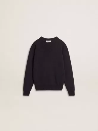 Maglione blu da bambino con collo a giro e scritta “Golden” sul retro