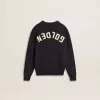 Maglione blu da bambino con collo a giro e scritta “Golden” sul retro