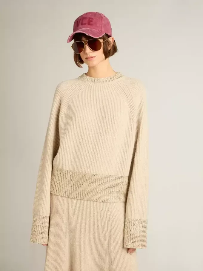 Maglione boxy da donna in lana con decorazioni in cristallo hotfix Maglione boxy da donna in lana con decorazioni in cristallo hotfix