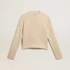 Maglione corto con scollo rotondo in lana beige con cristalli su tutta la superficie Maglione corto con scollo rotondo in lana beige con cristalli su tutta la superficie