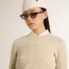 Maglione corto con scollo rotondo in lana beige con cristalli su tutta la superficie Maglione corto con scollo rotondo in lana beige con cristalli su tutta la superficie
