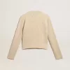 Maglione corto con scollo rotondo in lana beige con cristalli su tutta la superficie Maglione corto con scollo rotondo in lana beige con cristalli su tutta la superficie