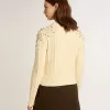 Maglione corto da donna bianco consumato con cristalli decorativi