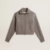 Maglione corto da donna in lana grigio melange con paillettes Maglione corto da donna in lana grigio melange con paillettes