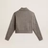 Maglione corto da donna in lana grigio melange con paillettes Maglione corto da donna in lana grigio melange con paillettes