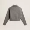 Maglione corto da donna in lana grigio melange con paillettes Maglione corto da donna in lana grigio melange con paillettes