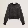 Maglione corto da donna in misto lana nero con paillettes su tutta la superficie