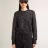Maglione corto da donna in misto lana nero con paillettes su tutta la superficie