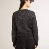 Maglione corto da donna in misto lana nero con paillettes su tutta la superficie