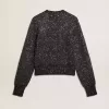 Maglione corto da donna in misto lana nero con paillettes su tutta la superficie