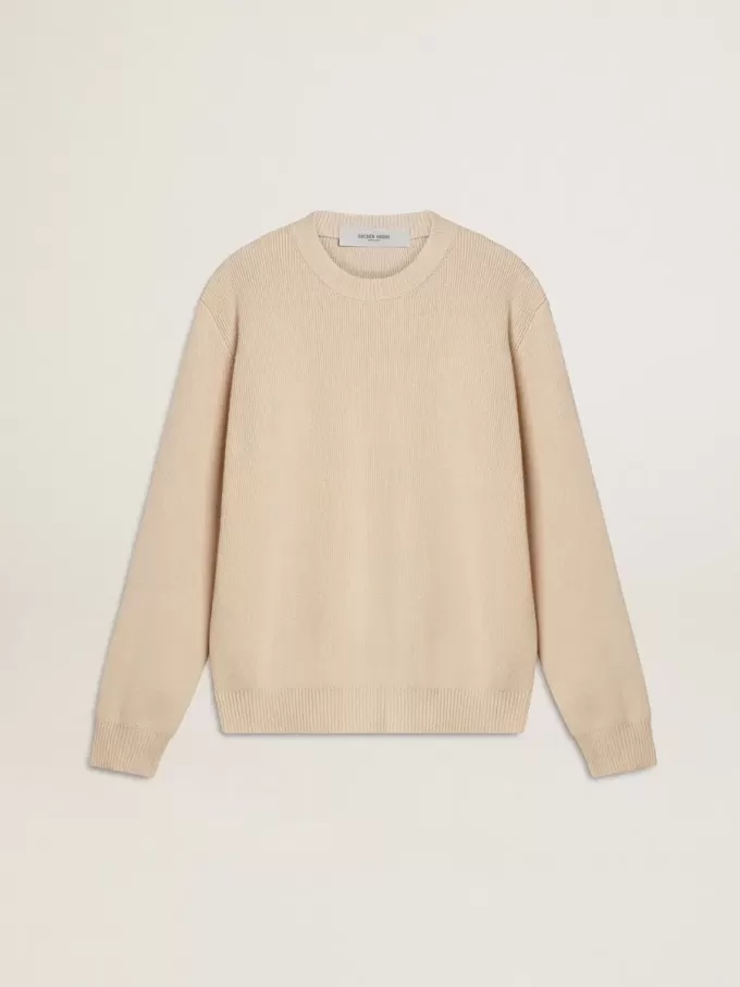 Maglione da donna beige con scritta “Golden” sul retro Maglione da donna beige con scritta “Golden” sul retro