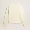 Maglione da donna con collo a giro in lana merino bianca con cristalli su tutta la superficie Maglione da donna con collo a giro in lana merino bianca con cristalli su tutta la superficie
