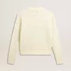 Maglione da donna con collo a giro in lana merino bianca con cristalli su tutta la superficie Maglione da donna con collo a giro in lana merino bianca con cristalli su tutta la superficie