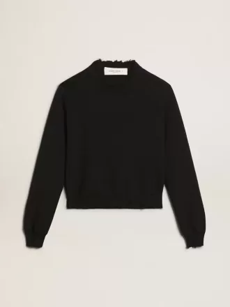 Maglione da donna con collo rotondo in cotone blu scuro Maglione da donna con collo rotondo in cotone blu scuro