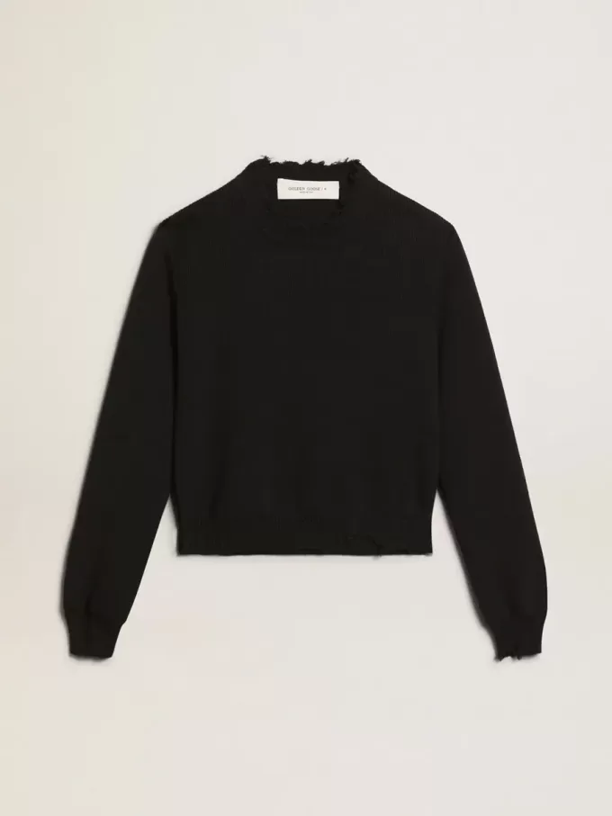 Maglione da donna con collo rotondo in cotone blu scuro Maglione da donna con collo rotondo in cotone blu scuro