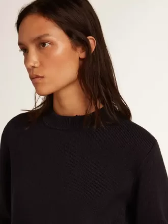 Maglione da donna con collo rotondo in cotone blu scuro Maglione da donna con collo rotondo in cotone blu scuro