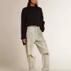 Maglione da donna con collo rotondo in cotone blu scuro Maglione da donna con collo rotondo in cotone blu scuro