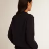 Maglione da donna con collo rotondo in cotone blu scuro Maglione da donna con collo rotondo in cotone blu scuro