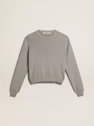 Maglione da donna con collo rotondo in cotone grigio Maglione da donna con collo rotondo in cotone grigio