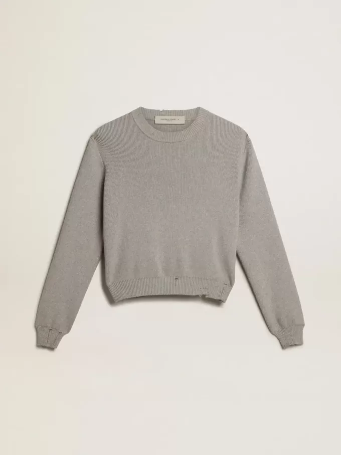 Maglione da donna con collo rotondo in cotone grigio Maglione da donna con collo rotondo in cotone grigio