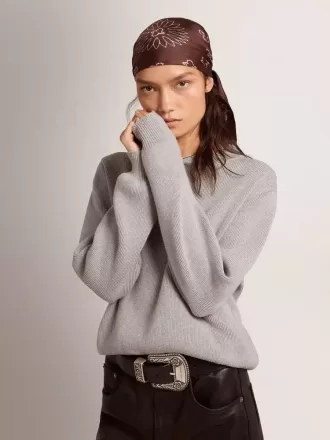 Maglione da donna con collo rotondo in cotone grigio Maglione da donna con collo rotondo in cotone grigio