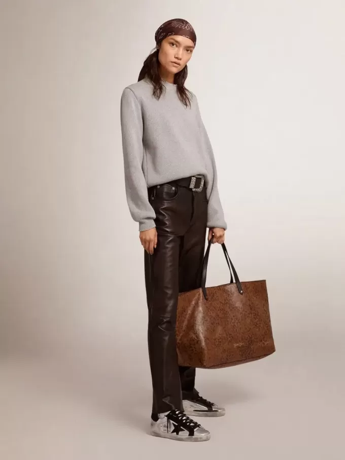 Maglione da donna con collo rotondo in cotone grigio Maglione da donna con collo rotondo in cotone grigio