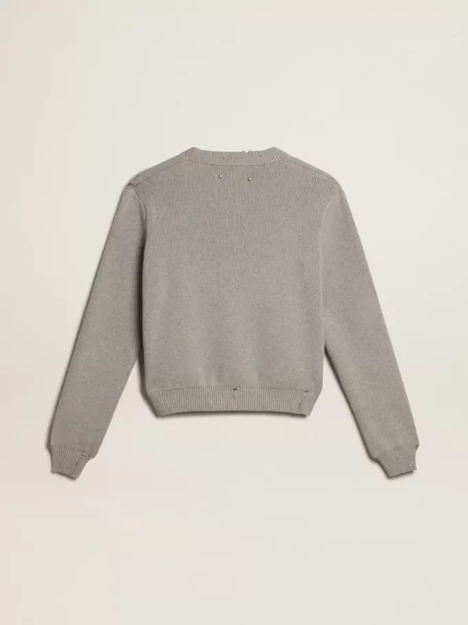 Maglione da donna con collo rotondo in cotone grigio Maglione da donna con collo rotondo in cotone grigio