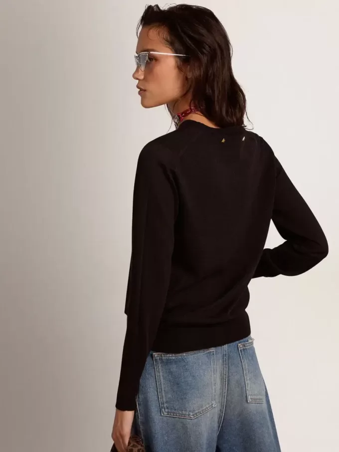Maglione da donna con collo rotondo in lana nera
