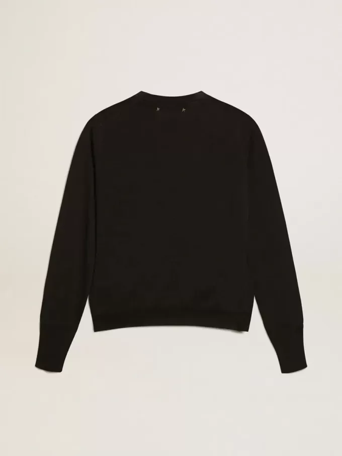 Maglione da donna con collo rotondo in lana nera