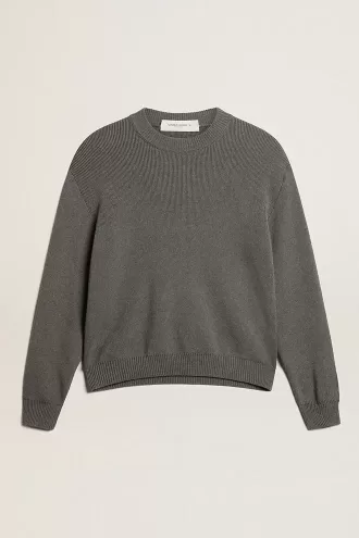 Maglione da donna girocollo in cotone grigio scuro con logo sul retro Maglione da donna girocollo in cotone grigio scuro con logo sul retro