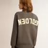Maglione da donna girocollo in cotone grigio scuro con logo sul retro Maglione da donna girocollo in cotone grigio scuro con logo sul retro