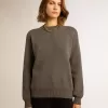 Maglione da donna girocollo in cotone grigio scuro con logo sul retro Maglione da donna girocollo in cotone grigio scuro con logo sul retro