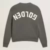 Maglione da donna girocollo in cotone grigio scuro con logo sul retro Maglione da donna girocollo in cotone grigio scuro con logo sul retro