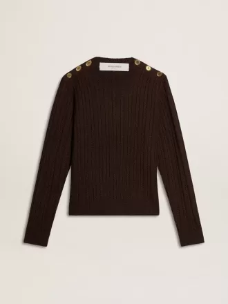 Maglione da donna girocollo in misto lana con bottoni dorati Maglione da donna girocollo in misto lana con bottoni dorati