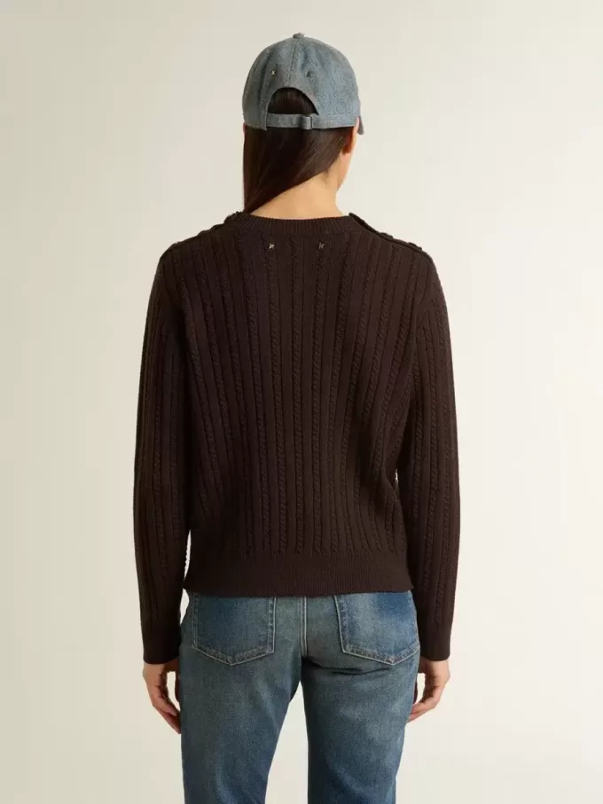 Maglione da donna girocollo in misto lana con bottoni dorati Maglione da donna girocollo in misto lana con bottoni dorati