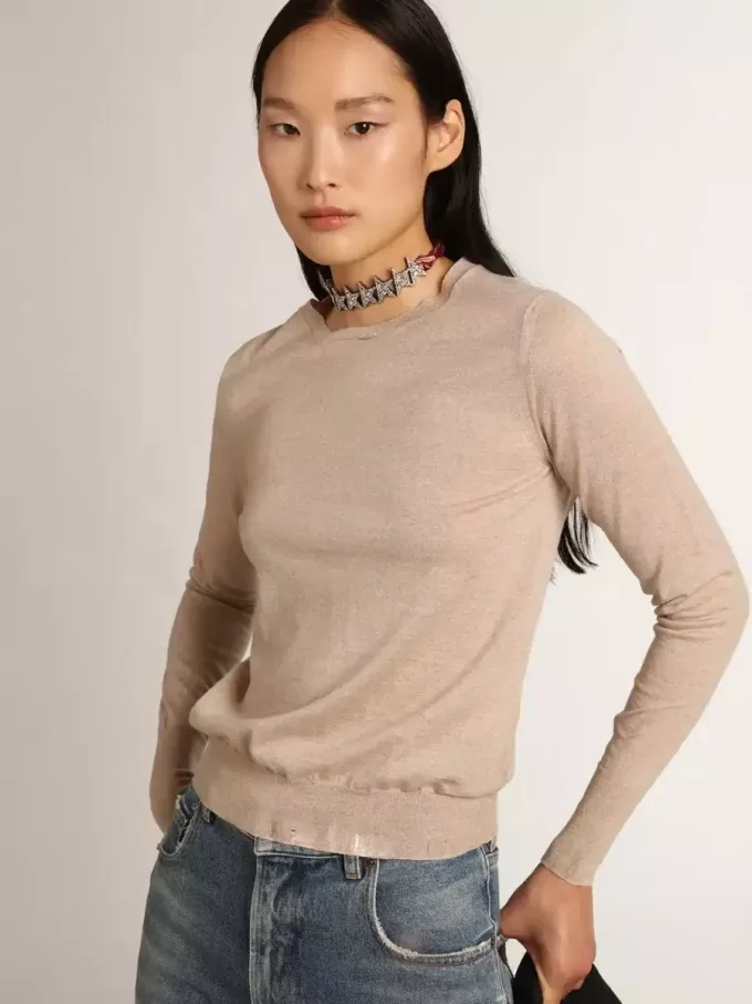 Maglione da donna in lana merino marrone chiaro Maglione da donna in lana merino marrone chiaro