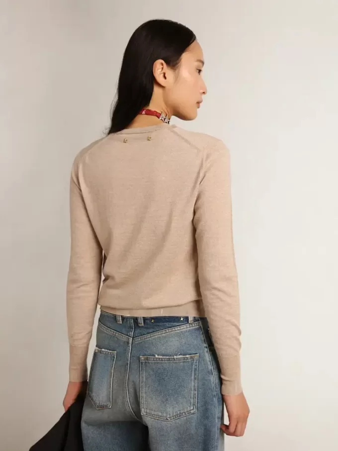 Maglione da donna in lana merino marrone chiaro Maglione da donna in lana merino marrone chiaro