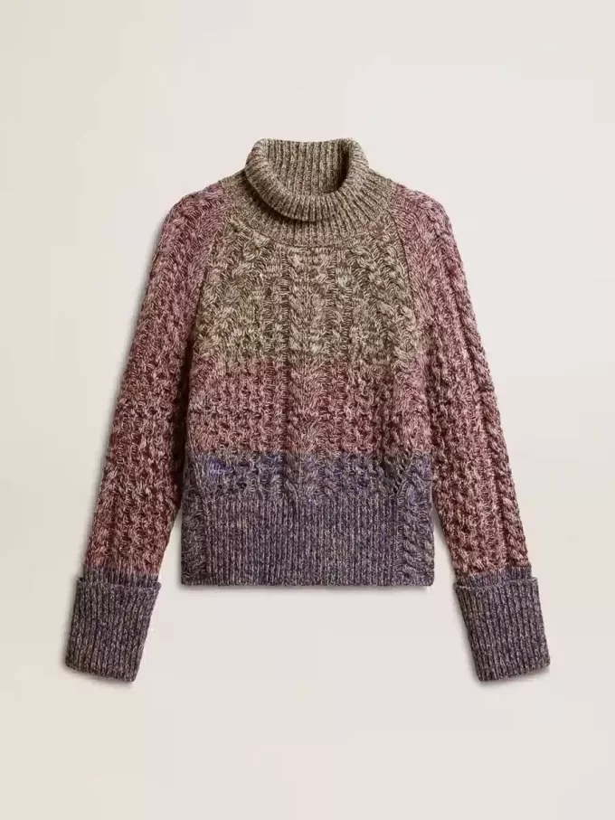 Maglione da donna multicolore a collo alto con filato mouliné Maglione da donna multicolore a collo alto con filato mouliné
