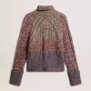 Maglione da donna multicolore a collo alto con filato mouliné Maglione da donna multicolore a collo alto con filato mouliné