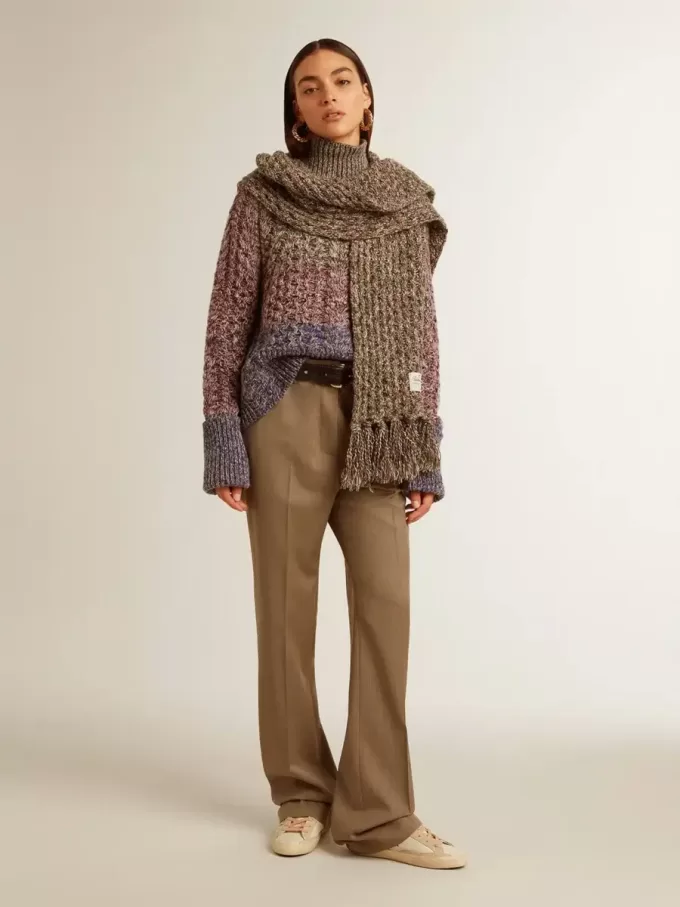 Maglione da donna multicolore a collo alto con filato mouliné Maglione da donna multicolore a collo alto con filato mouliné