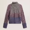 Maglione da donna multicolore a collo alto con filato mouliné Maglione da donna multicolore a collo alto con filato mouliné