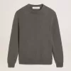 Maglione da uomo a collo rotondo in cotone grigio scuro con logo sul retro Maglione da uomo a collo rotondo in cotone grigio scuro con logo sul retro