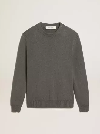 Maglione da uomo a collo rotondo in cotone grigio scuro con logo sul retro Maglione da uomo a collo rotondo in cotone grigio scuro con logo sul retro