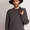 Maglione da uomo a collo rotondo in cotone grigio scuro con logo sul retro Maglione da uomo a collo rotondo in cotone grigio scuro con logo sul retro