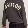 Maglione da uomo a collo rotondo in cotone grigio scuro con logo sul retro Maglione da uomo a collo rotondo in cotone grigio scuro con logo sul retro