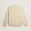 Maglione da uomo a girocollo in cotone color panama con logo sul retro Maglione da uomo a girocollo in cotone color panama con logo sul retro